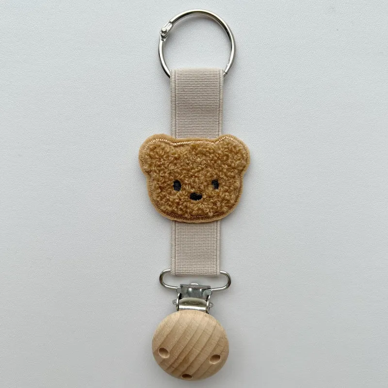 Plüsch Teddy-Bär Schnuller- und Beißringhalter mit Holz-Sicherheitsclip