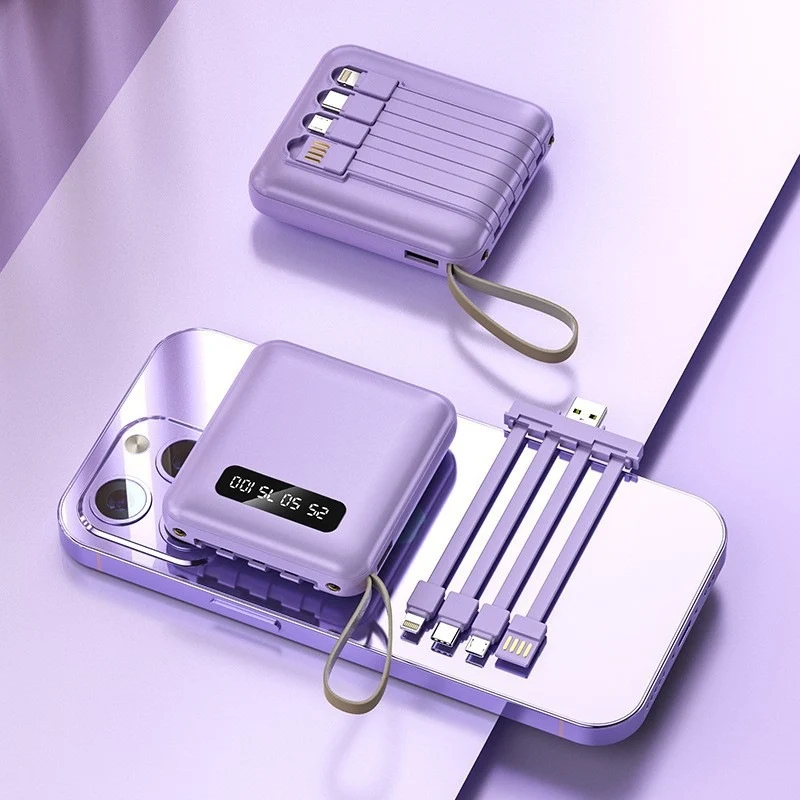 Kompakte Powerbank mit integriertem Ladekabel-System und Digitalanzeige Skanto