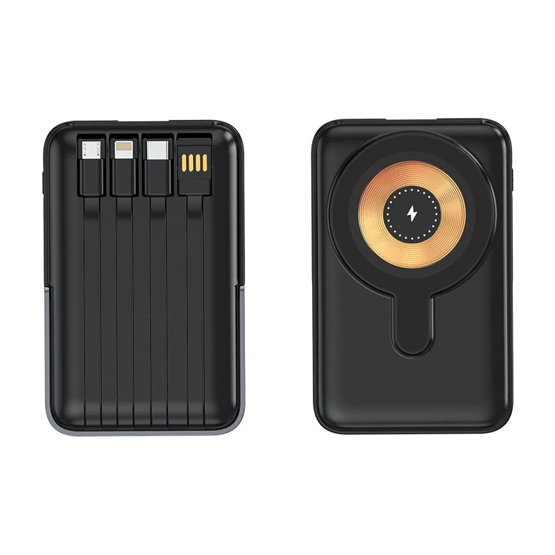 Kompakte Powerbank mit integriertem Ladekabel und kabelloser Ladefunktion Skanto