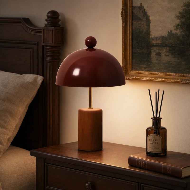 Skulpturale Tischlampe mit Holzfuß