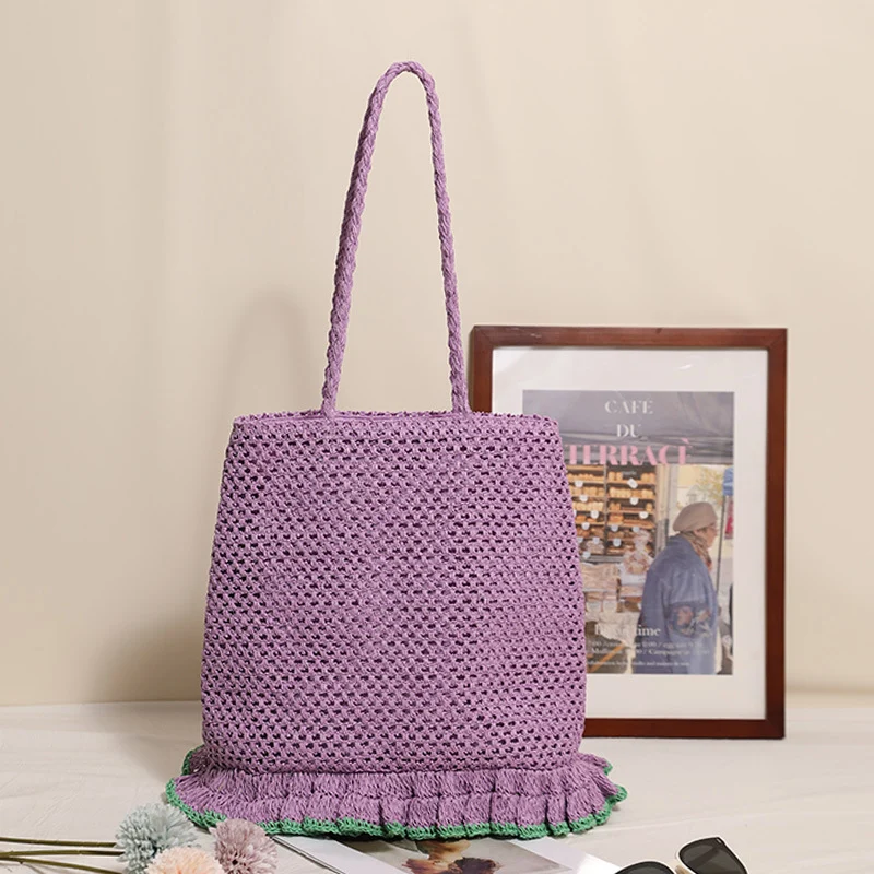 Handgefertigte Strohtasche mit Fransenrand Skanto