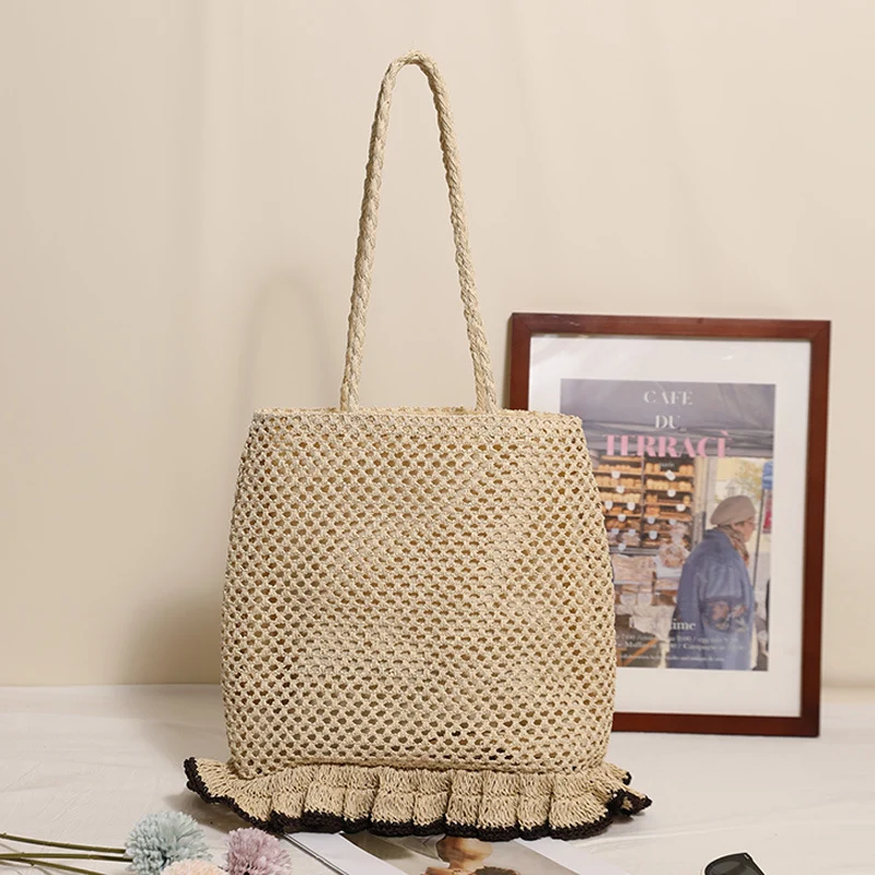 Handgefertigte Strohtasche mit Fransenrand Skanto
