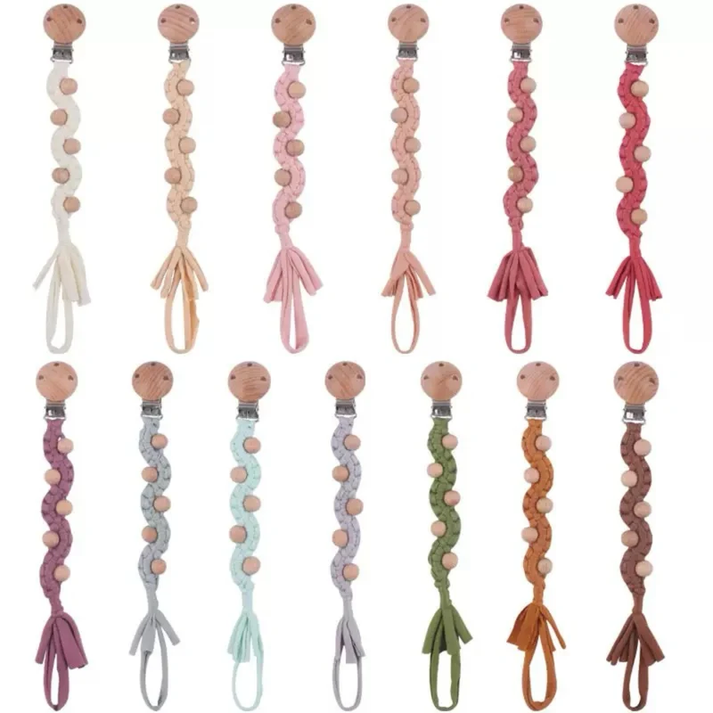 Makramee Boho Holzperlen Schnullerhalter Clip mit Metal Sicherheitsklemme