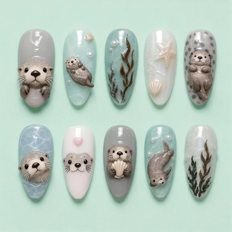 Marine Life-Themed Press-On Nail Set