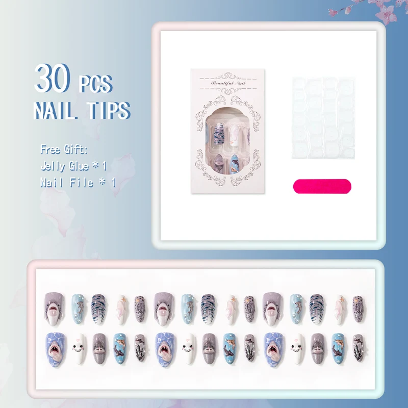 Marine Life-Themed Press-On Nail Art Set