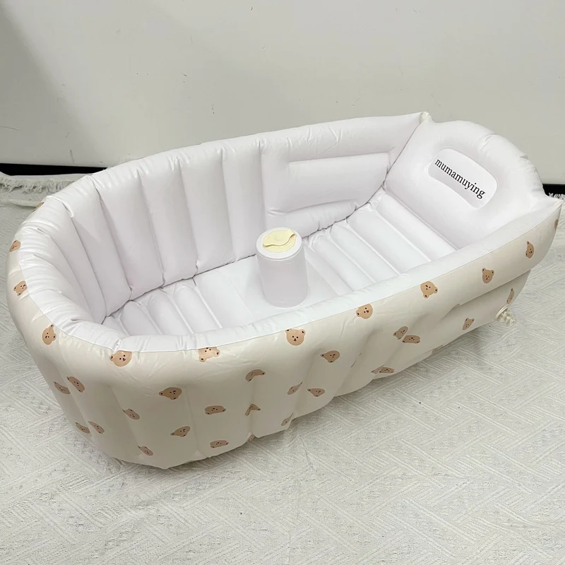 Aufblasbare tragbare Babybadewanne mit Kopfstütze und integriertem Becherhalter