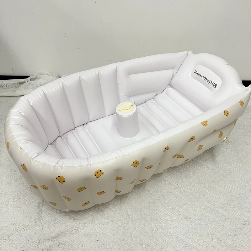 Aufblasbare Babybadewanne und Stützsitz-Set mit Zitronenmotiv und abnehmbarem Becherhalter