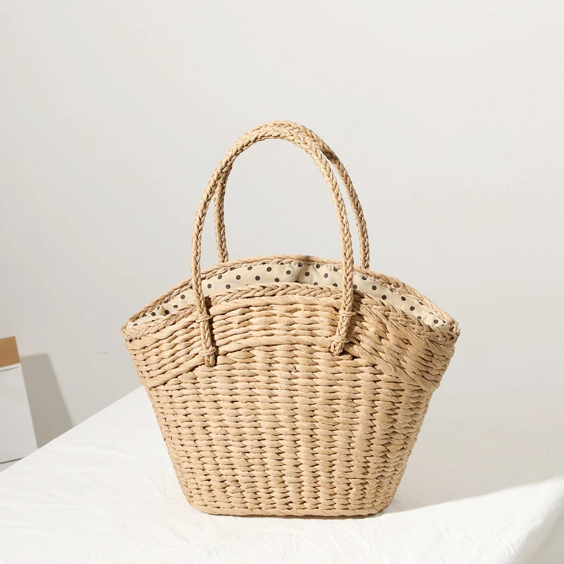 Geflochtene Strandtasche mit gepunkteter Innentasche Skanto