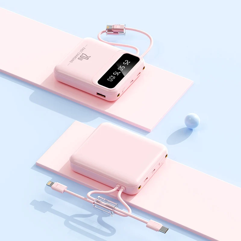 Tragbare Powerbank mit integriertem Ladekabel und Digitalanzeige Skanto