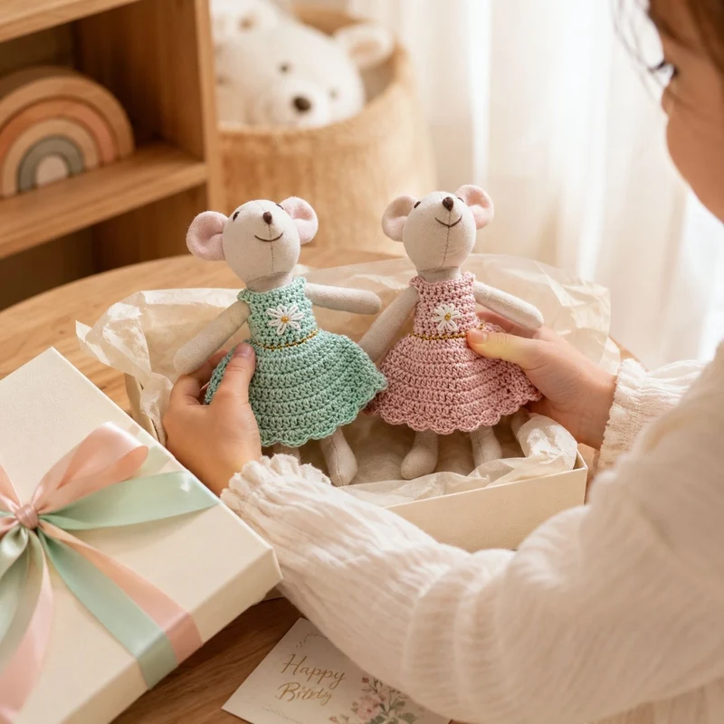 Handgenähte Leinenmaus Puppe