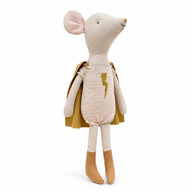 Handgemachte Leinenkaninchenpuppe mit kariertem Baumwollkleid