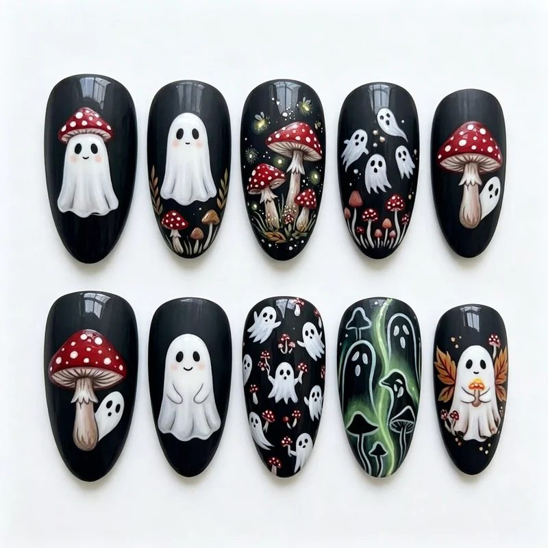 Haunted Mushroom-Themen Press-On Nagelkunst