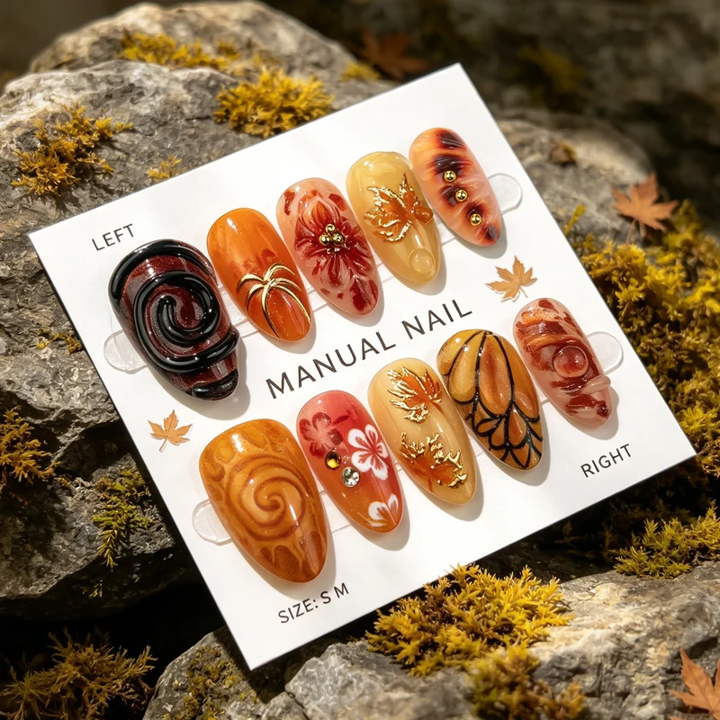 Handgemaltes saisonales Press-On Nagelkunstset