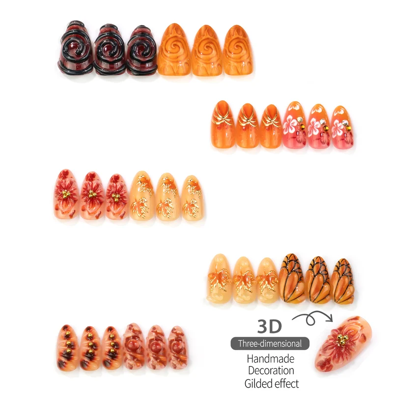 Handgemaltes saisonales Press-On Nagelkunstset
