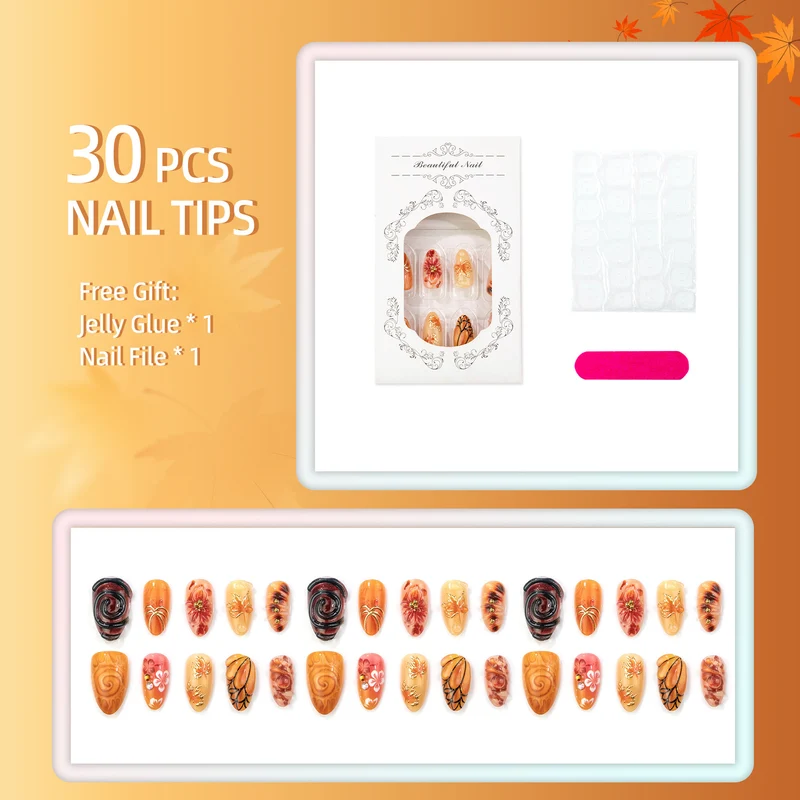Handgemaltes saisonales Press-On Nagelkunstset