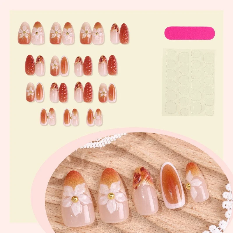 Handgemaltes Blumendesign Press-On Nagelset