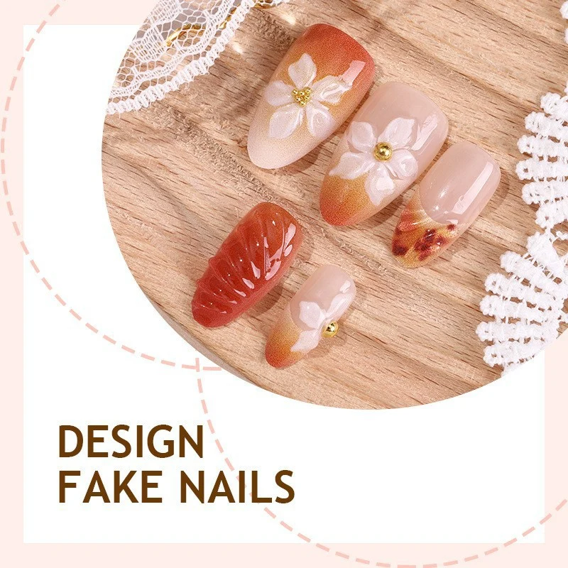 Handgemaltes Blumendesign Press-On Nagelset