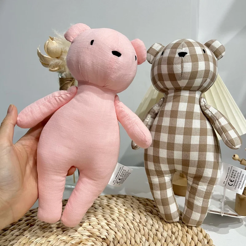 Handgefertigtes Gingham Leinen-Stil Teddy Plüschspielzeug