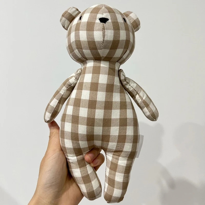Handgefertigtes Gingham Leinen-Stil Teddy Plüschspielzeug