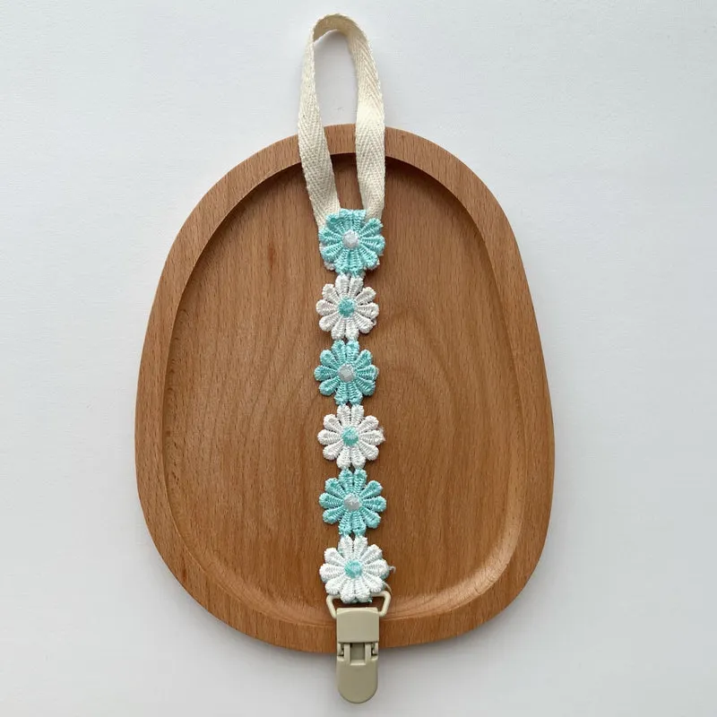 Crochet Daisy Schnullerclip mit Baumwollband
