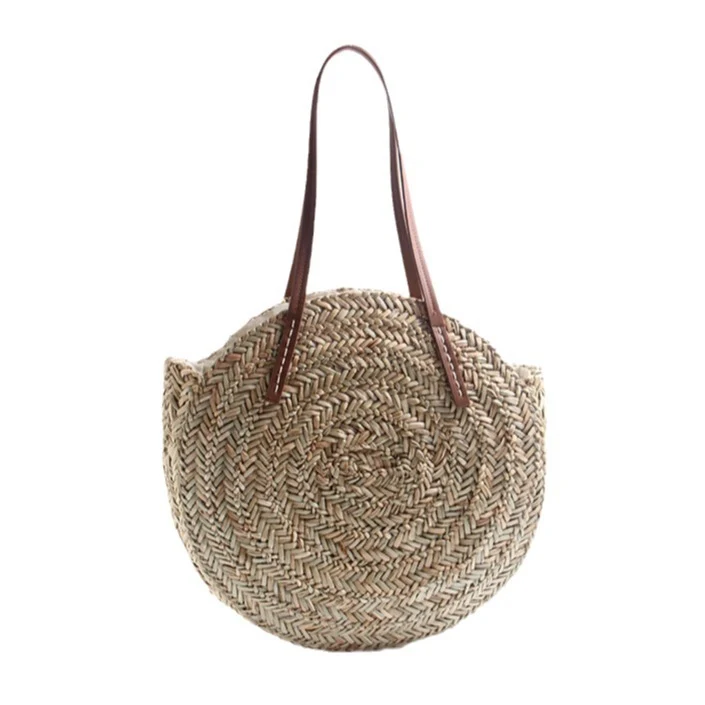 Geflochtene Stroh-Strandtasche mit eleganten Ledergriffen Skanto