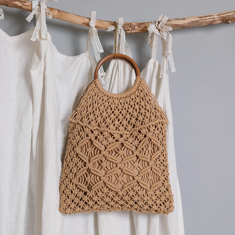 Makramee-Tasche mit Holzgriff Skanto
