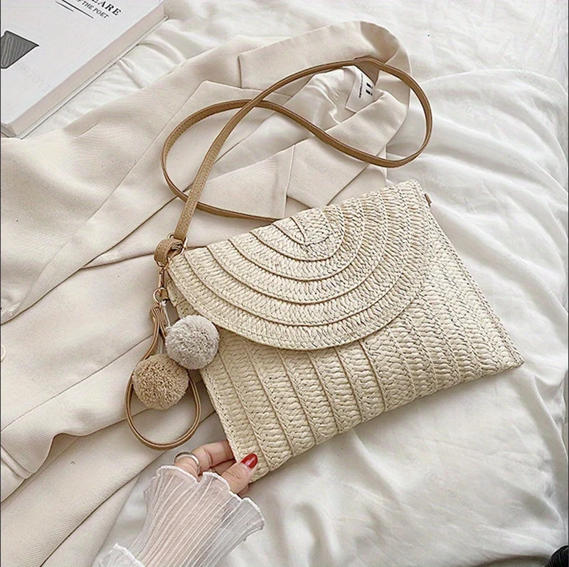 Handtasche aus hochwertigem geflochtenem Raffia mit elegantem Klappenverschluss Skanto