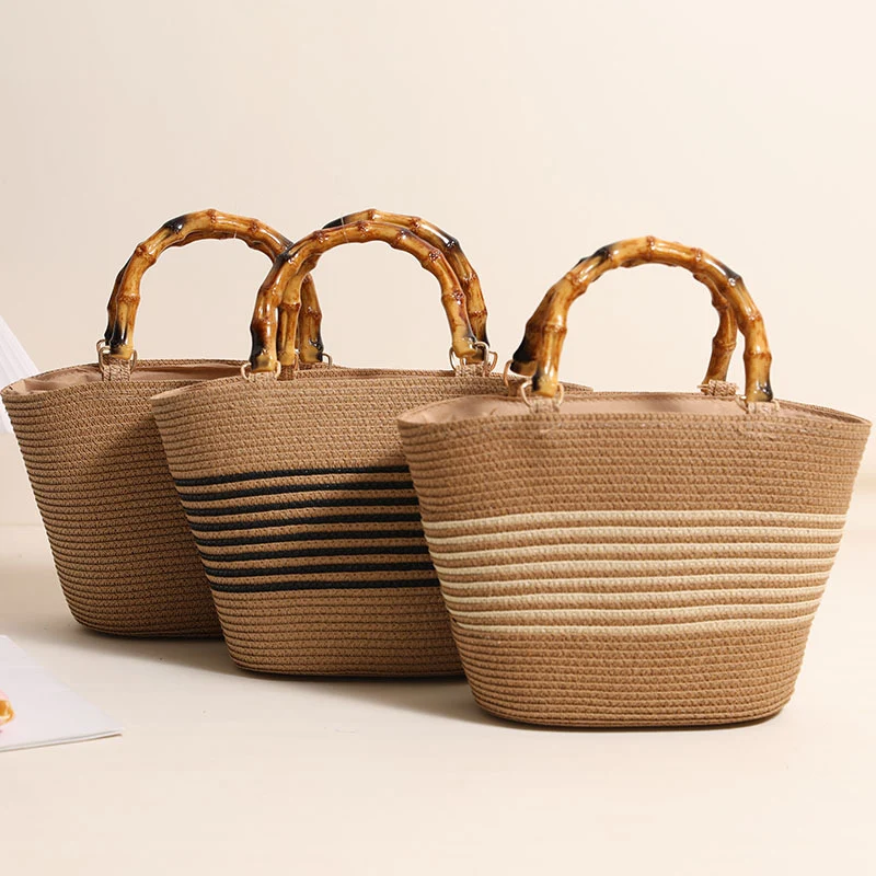 Elegante Strohtasche mit Bambusgriff Skanto