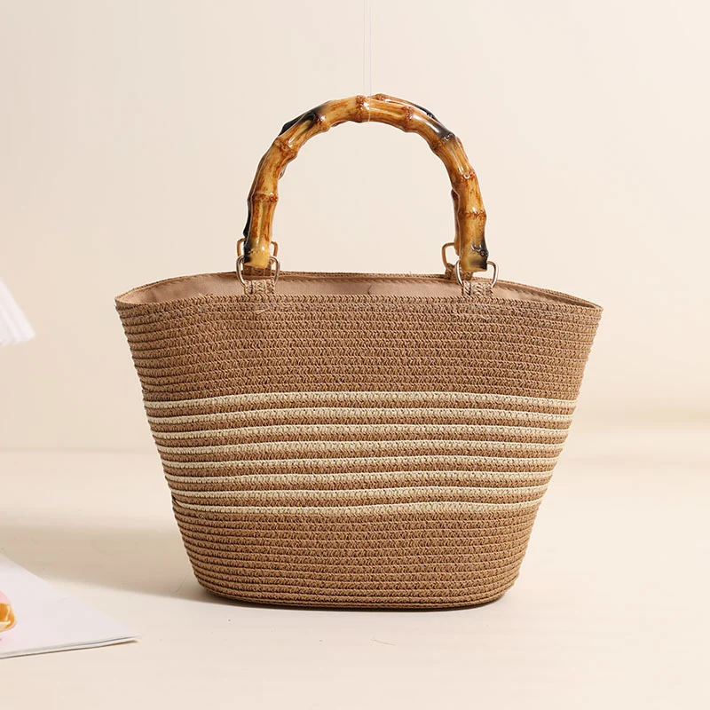 Elegante Strohtasche mit Bambusgriff Skanto