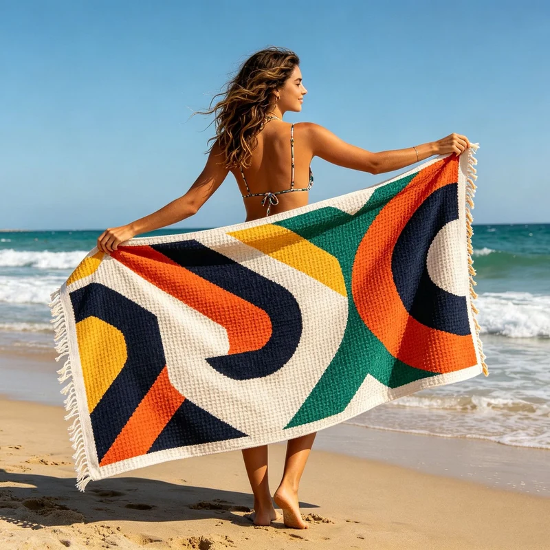 Strandtuch mit lebhaftem Küstenmotiv Skanto