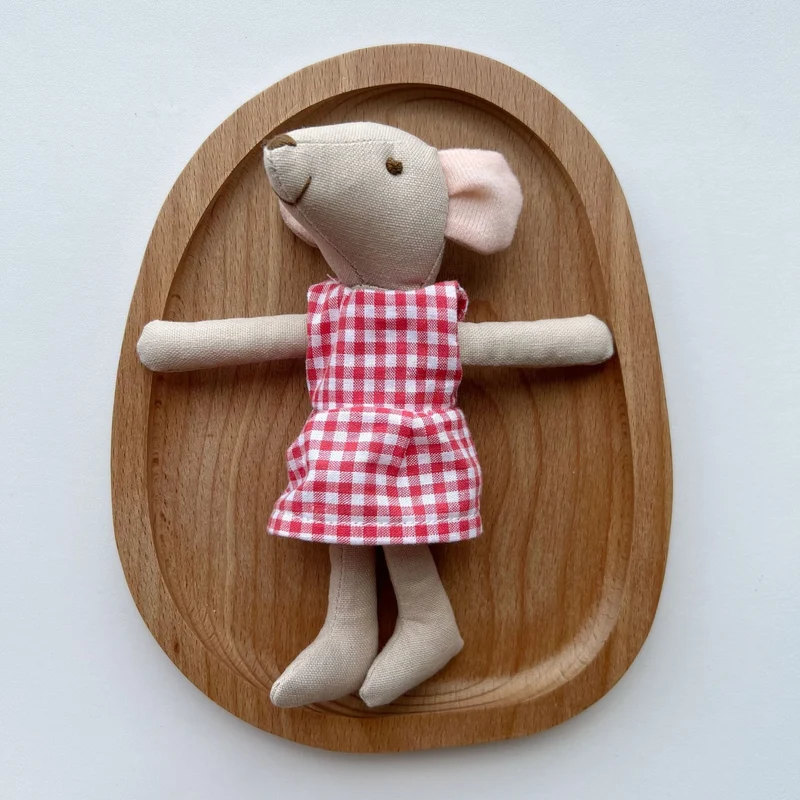 Artisan Leinen Spielmaus Puppe mit Gingham Kleid