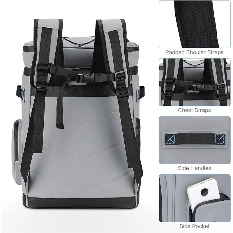 Unisex isolierter Rucksack-Kühler mit stabilem Boden, mehreren Außentaschen und ergonomisch gepolsterten Gurten Skanto