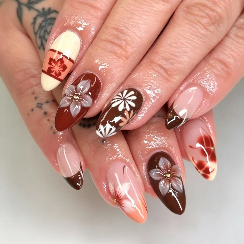 Floral Herbst-Themen Druck-Nagelkunst-Set