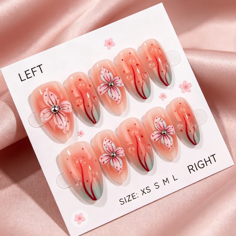 Floral Artikulierter Press-On Nagelset
