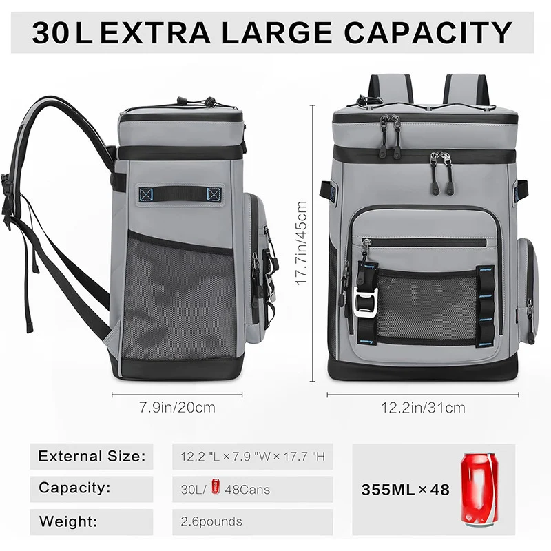 Unisex isolierter Kühlrucksack mit großem Volumen, mehreren Organizerfächern und ergonomischen Schultergurten Skanto