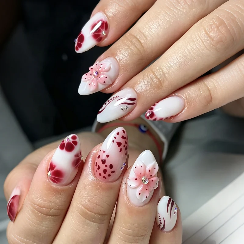 Blumeninspiriertes Press-On Nagelkunst Set