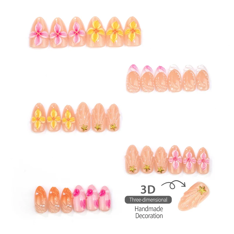 Blumeninspiriertes 3D Press-On Nail Set