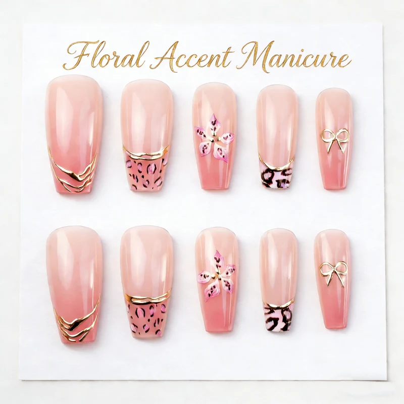 Floral Accent Press-On Nail Set