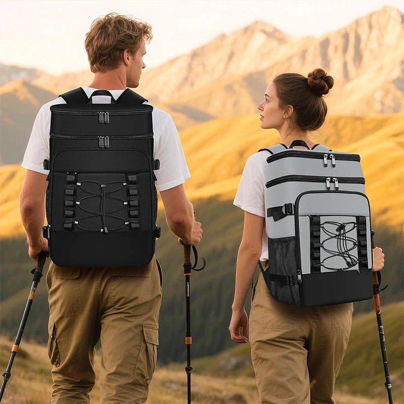 Unisex isolierter Kühlrucksack für Picknicks und Camping mit Seitenfächern für Flaschen, Außentasche für Smartphone und elastischem Gurt Skanto