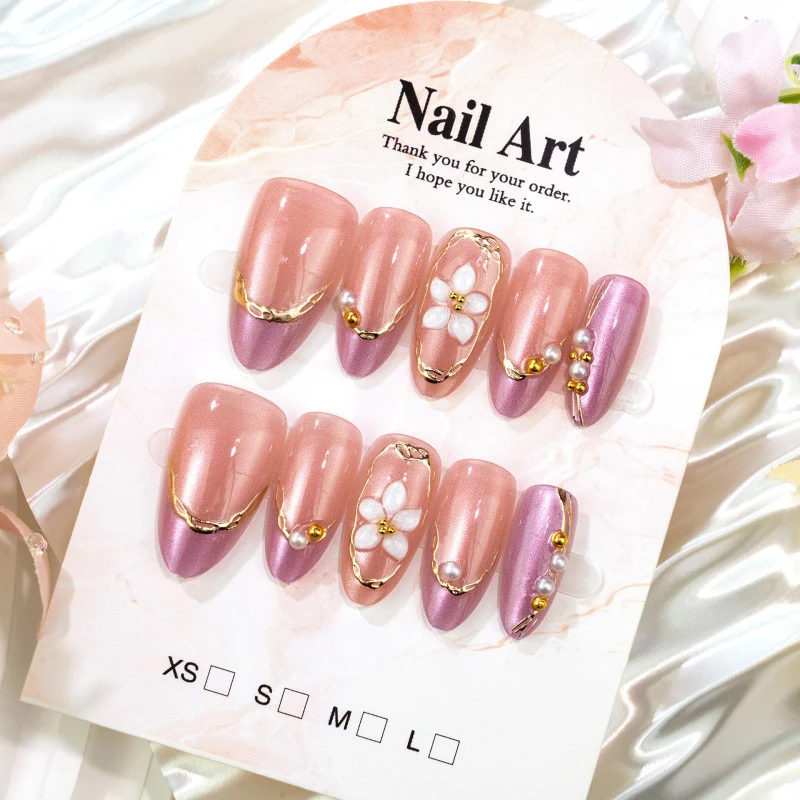 Blumengeschmücktes Press-On Nagelset