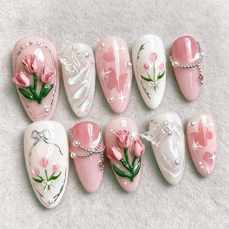 Floral Design Press-On Nail Art Set