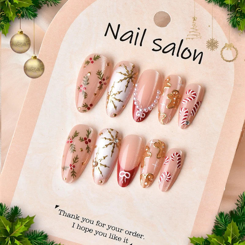 Festliches Lebkuchen-Themed Press-On Nagelset