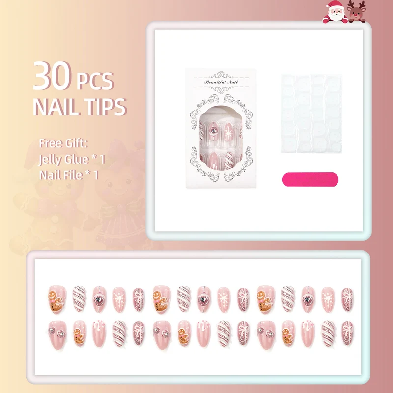 Festliches Lebkuchen-Themen Press-On Nagelkunst Set