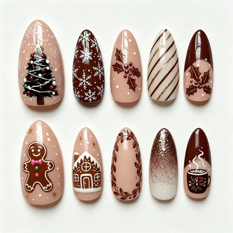 Festliches, Weihnachts-Themen Manual Press-On Nagelkunst Set