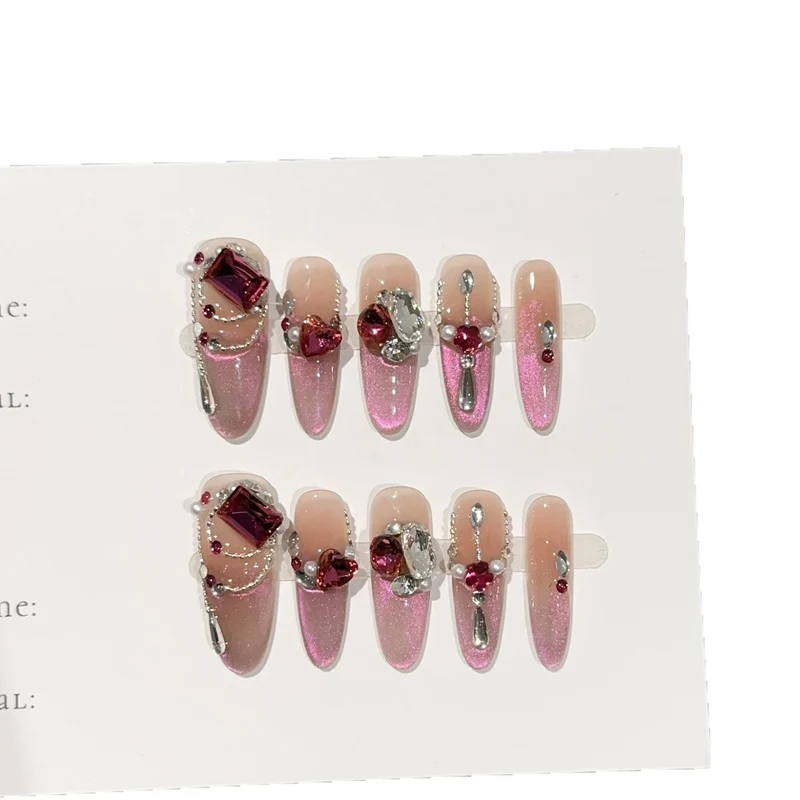 Glitzernde, mit Schmuck verzierte Press-On-Nagelset