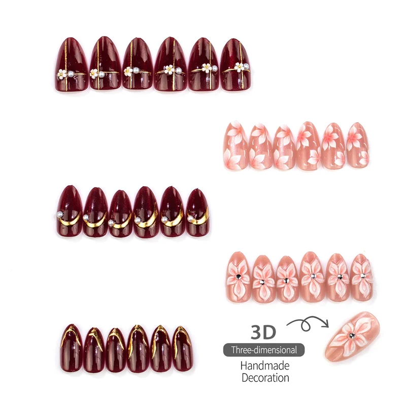 Elegantes Press-On-Nagelkunst-Set mit floralen Akzenten