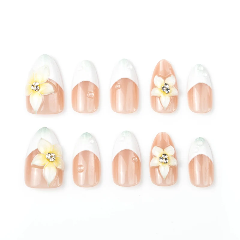 Elegante blumenverzierte Press-On-Nagelset 1790738710