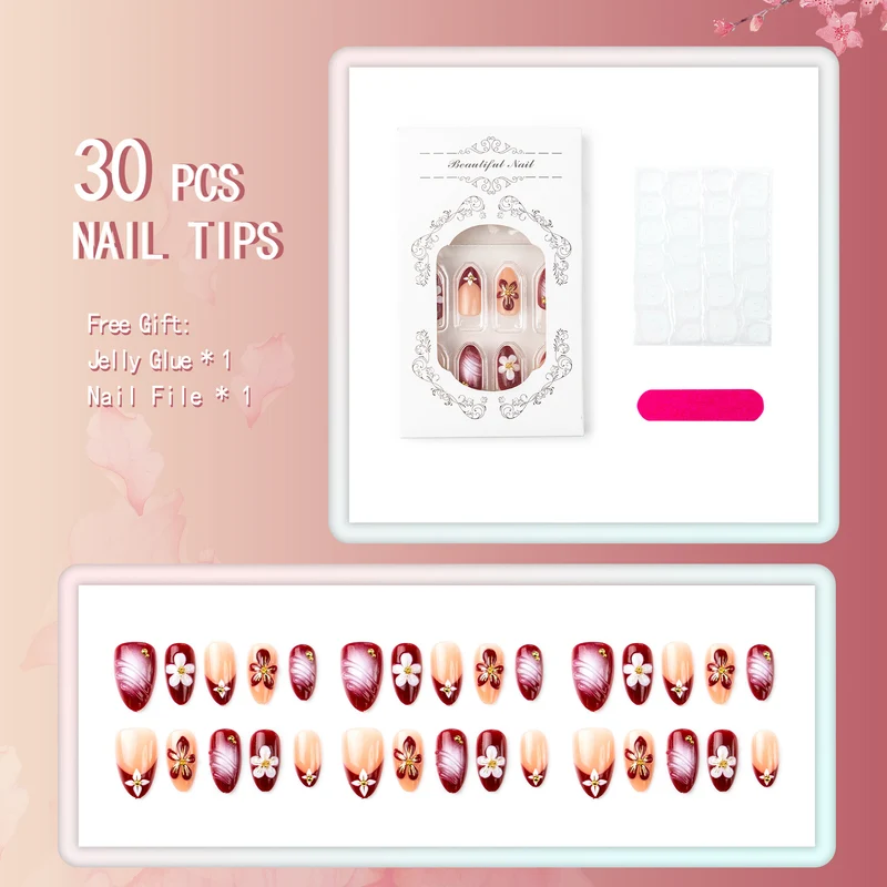 Elegantes floral-verzierte Press-On-Nageldesign