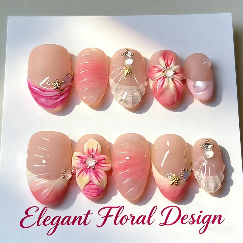 Elegante floral gestaltete Press-On Nägel