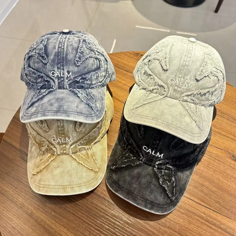 Unisex Distressed Denim Bestickte Kappe Skanto